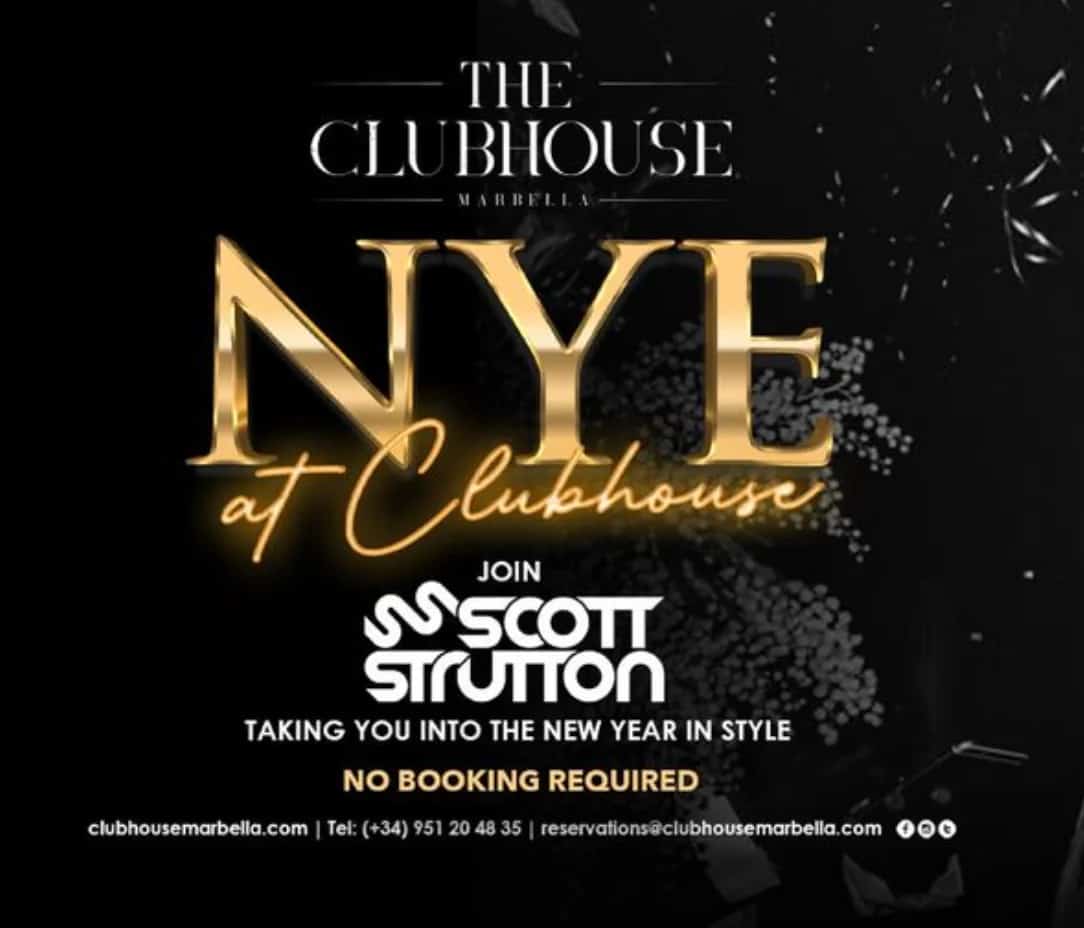 Fiesta de Nochevieja en The Clubhouse Marbella con DJ y copas.