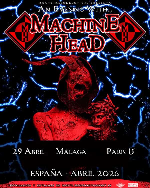 Machine Head performing live in Málaga during their 35th Anniversary Tour 2026