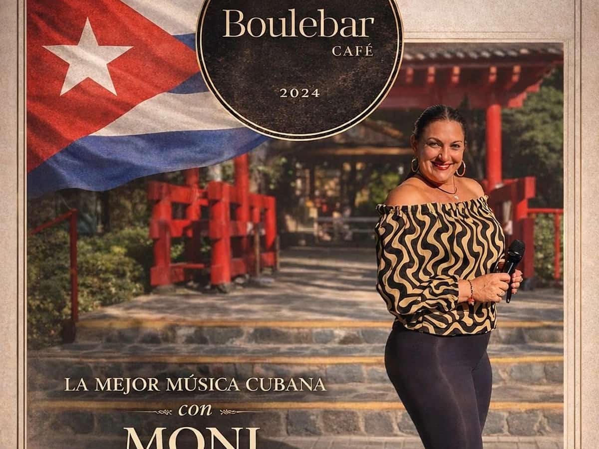 Cartel del concierto de Moni Kabana con música cubana en directo en Boulebar Café en San Pedro Alcántara Marbella.