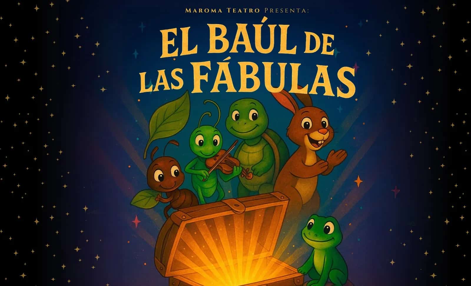 Un baúl mágico con personajes de fábulas