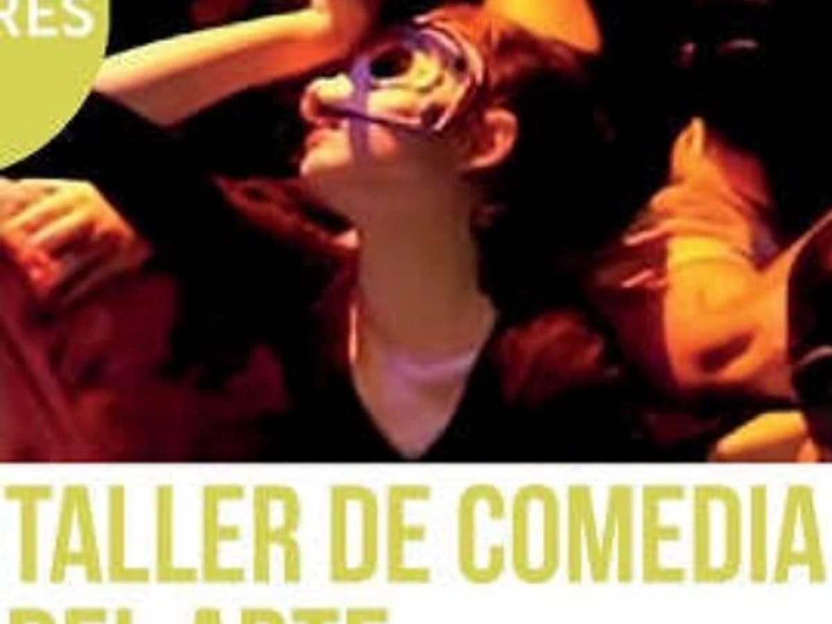 Poster for the Commedia dell'Arte Workshop with theatrical masks and dates in Marbella 2026