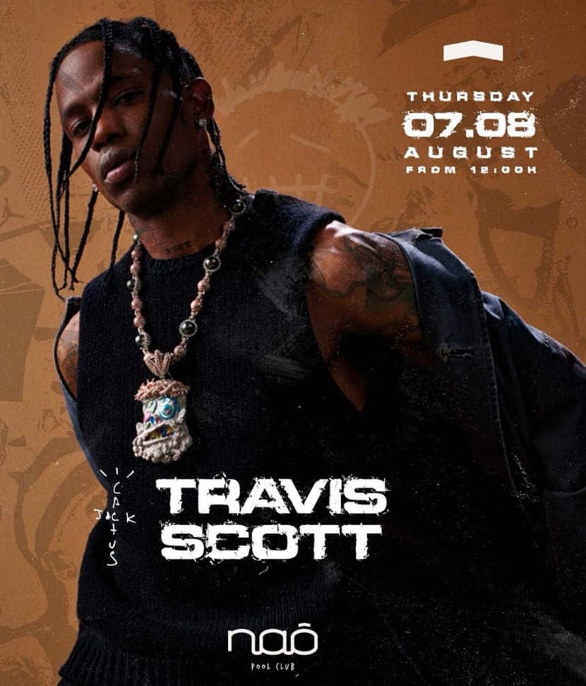 Travis Scott at Naô Pool Club Marbella – one-day pool-party show 7 August 2025 (12 pm-8 pm) Poster