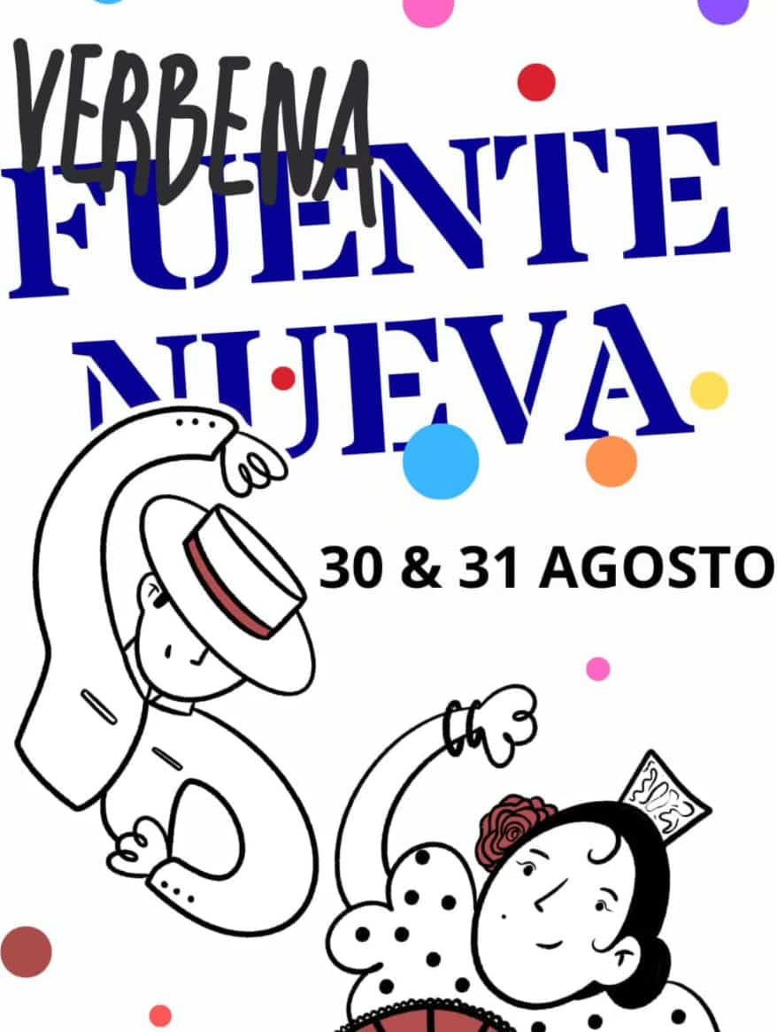 Poster for Fuente Nueva Fair 2025 showing 30–31 August dates, “Puro Arte” theme and activities: opening ceremony, 2025 queen & king election, kids’ inflatables and popular dances.