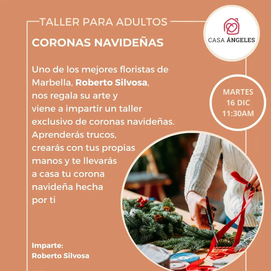 Imagen del cartel del evento Taller de Coronas Navideñas en Casa Ángeles