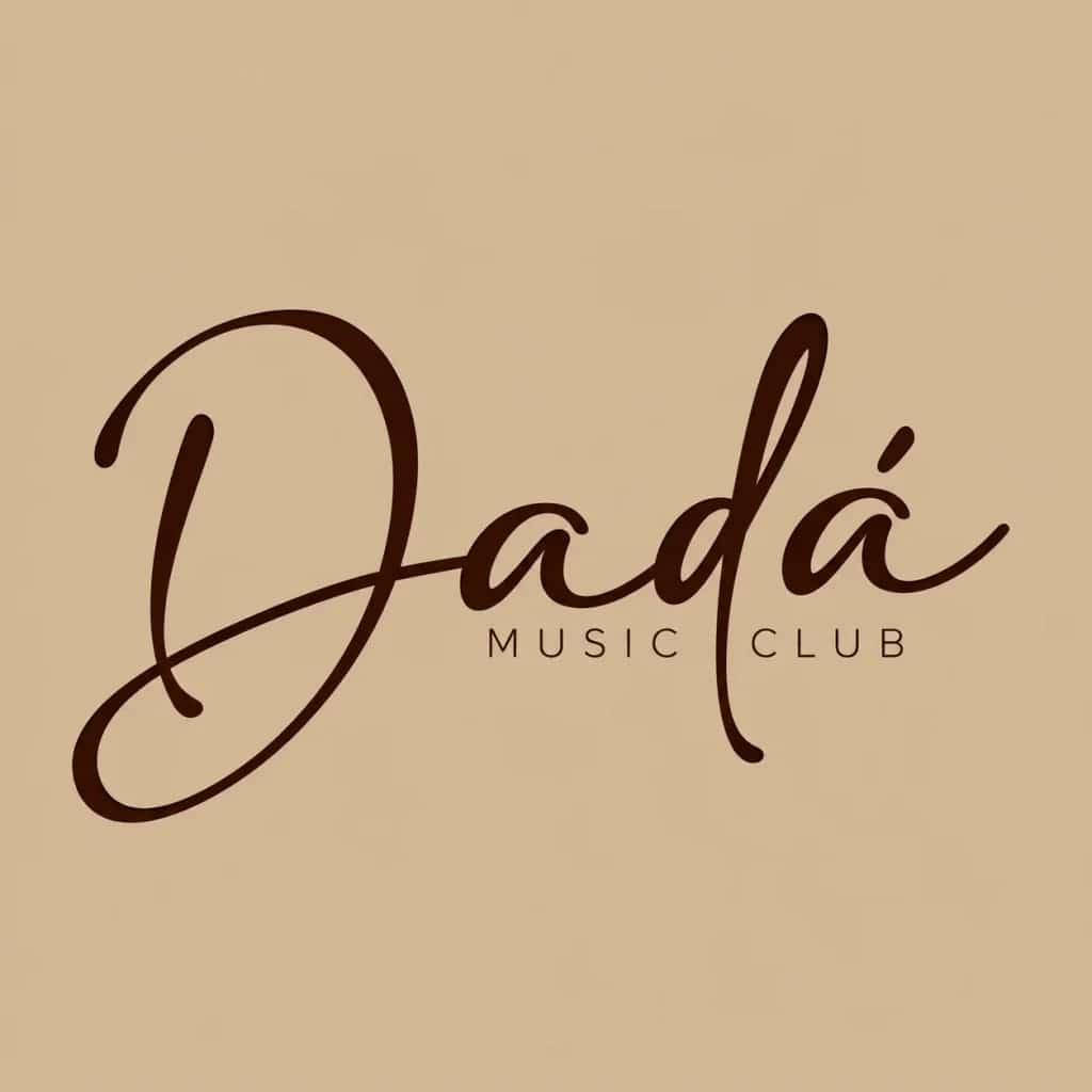 Logotipo de Dadá Music Club en letras oscuras sobre fondo beige.