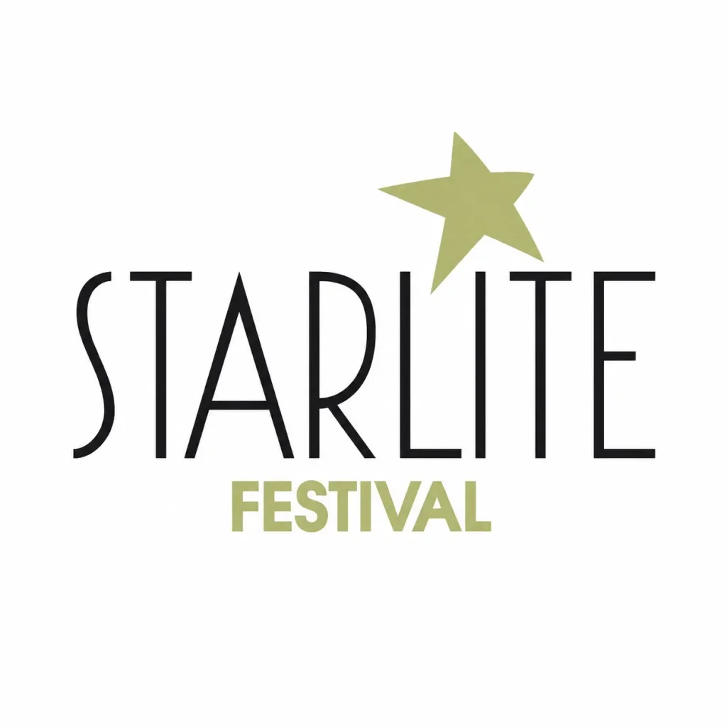 Logo de Starlite Festival con estrella dorada y nombre de la marca sobre fondo blanco.